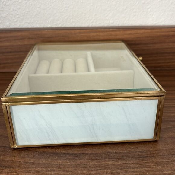 V-HANVER Modern  Clear Glass Jewelry Box with Velvet Tray / Excellent - Picture 8 of 10